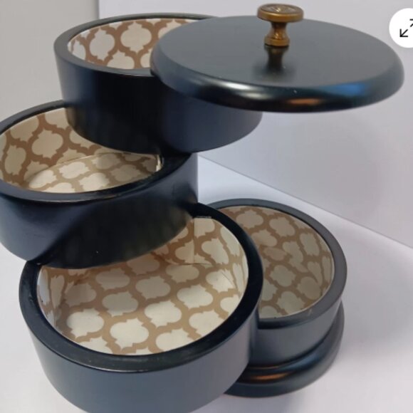 Wayland Square 4 Tier Swivel Jewelry Box Black Round Vanity Organizer NIB NEW #3 - Picture 1 of 9